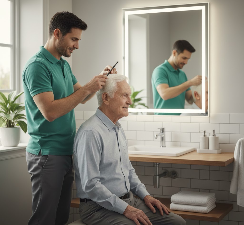 Happy JADE team member with senior client